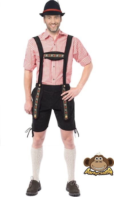Partychimp Voordelige Korte Lederhose Johann Oktoberfest Heren Lederhosen Man Carnavalskleding Heren - Maat 2XL - Zwart - Polyester