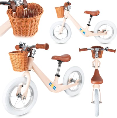 COIL Loopfiets met Rieten Mand – Kinder Loopfiets met Verstelbaar Zadel & Lekvrije Banden – 12 inch wielen - Stijlvol, licht en veilig - Vanaf 2 Jaar - Oranje