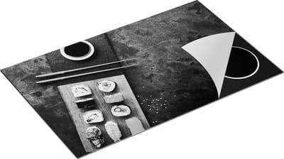 Chefcare Inductie Beschermer Sushi met Soja Saus op een Marmer - Zwart Wit - 85x52 cm - Afdekplaat Inductie - Kookplaat Beschermer - Inductie Mat