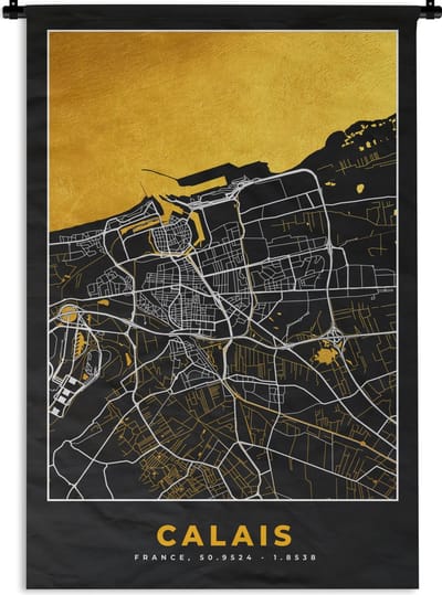Wandkleed - Wanddoek - Kaart – Stadskaart – Calais - Plattegrond – Frankrijk - 120x180 cm - Wandtapijt