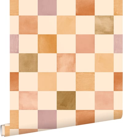 ESTAhome behang geblokt motief oranje, geel en paars - 50 x 900 cm - 132178