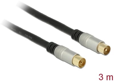 DeLOCK Premium Coax IEC (m) - Coax IEC (v) kabel - zwart - 3 meter