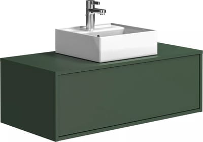 Vente-unique Mat groen zwevend badkamermeubel met enkele vierkante wastafel - 94 cm - TEANA II