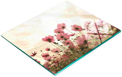 Multifunctionele decoratieve snijplank van gehard staal voor de keuken, met bloemen en cosmosmotief, 60x52 cm