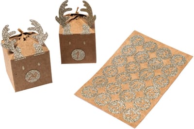 ARTYFETES - Adventskalender Set rendier zilver stickers en touw 5 x 7,5 cm van kraft