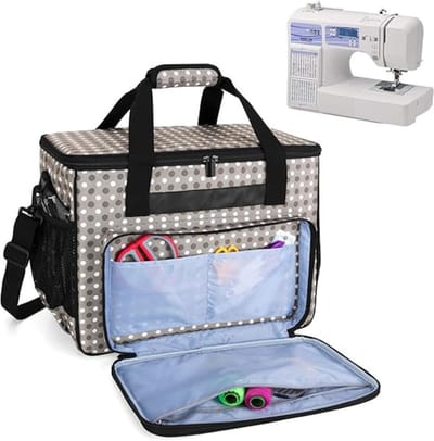 Zylo® Naaimachine Tas - Naaimachine voor Beginners - Mini-Naaimachine met Voetpedaal - Grijze stippen - 42cm x 22xm x 32cm