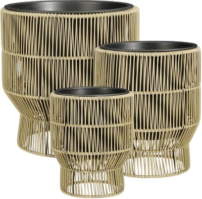 Mica Decorations Peta Bloempot op Standaard voor Buiten – Set van 3 – Plantenpot voor Bloemen en Buitenplanten – Bloempotten voor Buiten – Groen