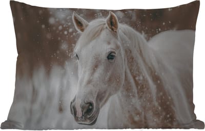 Buitenkussens - Paard - Wit - Winter - Natuur - Sneeuw - Dieren - 60x40 cm - Weerbestendig