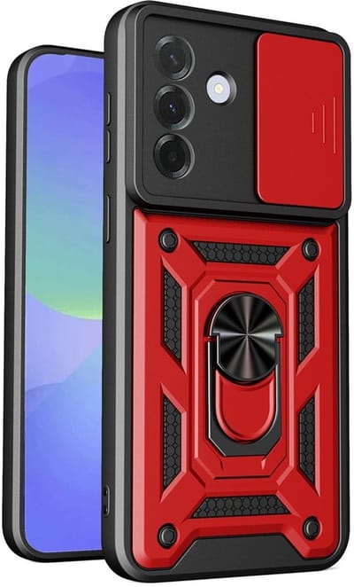 Coverup Hoesje - Geschikt voor Samsung Galaxy A37 Hoesje - Coverup Armor Ring Kickstand Back Cover met Camera Shield - Rood