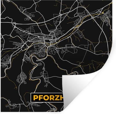 Muurstickers - Sticker Folie - Pforzheim - Goud - Plattegrond - Stadskaart - Duitsland - Kaart - 100x100 cm - Plakfolie - Muurstickers Kinderkamer - Zelfklevend Behang XXL - Zelfklevend behangpapier - Stickerfolie