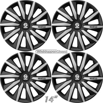 Wieldoppen MILANO-BKSV 14 inch zwart/zilver. Set a 4 stuks (CONTROLEER UW BANDENMAAT en lees a.u.b. de onderstaande, uitgebreide tekst!)