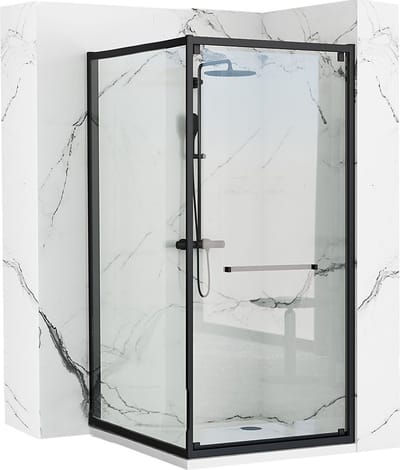 Rea Space In Black 80X100 + Douchebak Savoy White - 195 cm - Douchecabine - Rechthoek - Zwart