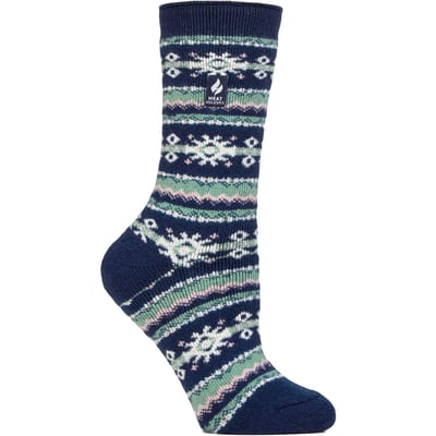 Dames Nordic Sokken | Heat Holders Lite | Lichtgewicht Thermische Wintersokken voor Vrouwen - Indigo/Roze