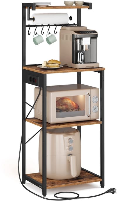 uJOY Keukenrek met oplaadstation - Veel opbergruimte - Verstelbare middenplank - Stevig stalen frame - Verstelbare pootjes