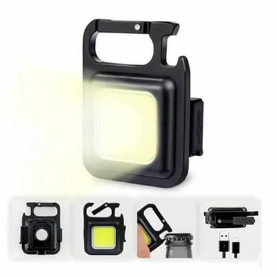 Zaklamp met karabijnhaak | Usb oplaadbaar | Sleutekhanger | Zeer sterke COB Led | Noodlamp | Werklamp | Flesopener