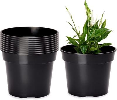 Garronda Plantenpot Bloempot - Kunststof - Rond - Plantenbak – Zwart - 10 Stuk - Zwart, 13cm H=10.4cm - GD-NIC-SBX90
