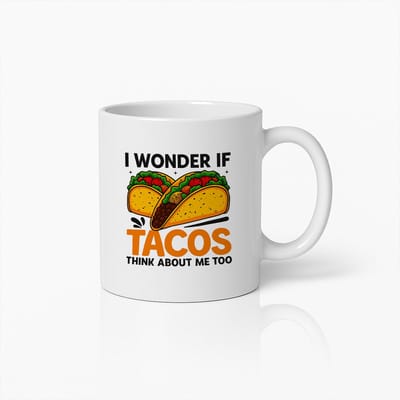 Koffiemok 330ml – Ik Vraag Me Af of Taco’s Ook Aan Mij Denken – Grappige Foodie Cadeau Beker