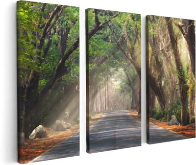 Artaza Canvas Schilderij Drieluik Weg Omringd Met Bomen - 120x80 - Foto Op Canvas - Canvas Print