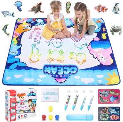 RX Goods Magische Kleuren Water Tekenmat met 22 Accessoires – Aqua Magic Tekenen – Tekenbord Mat – Oceaan & Zee - Zeedieren