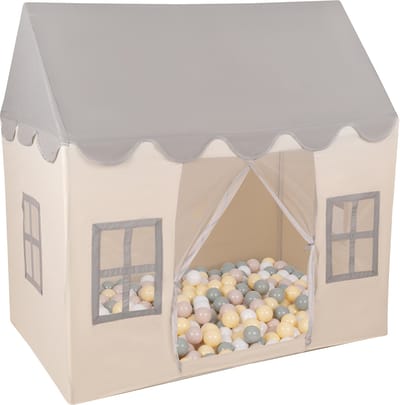 KiddyMoon Kindertent speelhuisje 200 ballen opvouwbaar - Speeltent kinderen binnen buiten - Duurzaam draagbaar - Wit-Grijs: Pastelbeige Groengrijs Pastelgeel Wit