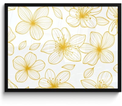 Poster in lijst - Fotolijst 70x50 cm - Posters - Bloemen - Patroon - Illustratie - Geel - Posterlijst zwart - Decoratie - Wanddecoratie woonkamer - Muurdecoratie slaapkamer