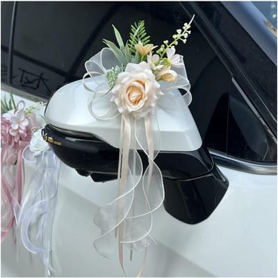 Zijden Bloemen Strikken - Bruiloft Decoratie Lint - Auto Versieren - Eenvoudig Bevestigen - 17 x 36 cm - Roze