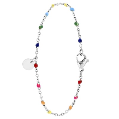 Lucardi Dames Armband graveer disc regenboog emaille - Staal - Armband - Cadeau - 19 cm - Zilverkleurig
