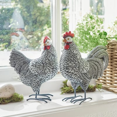 LOBERON Decoratieve kip set van 2 Mannis zwart/wit