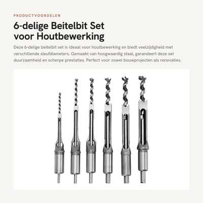 Dailygoods- Beitelbit 6-delige set - Hoge hardheid - Vierkante gatenzaag - Houtbewerking - Precisie boren - Geschikt voor renovatie - Boorset