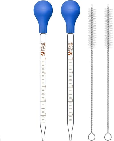 Dailygoods- Druppelpipet 2 x 10 ml - Glazen Pipet - Rubberen Zuiger - Reinigen met Borstels - Gegradueerde Druppelaar - Hoogwaardig Glas