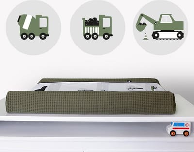 Muurcirkel set Voertuigen olijf groen 3x 30cm - muursticker - voertuigen - graafmachine - vrachtwagen - cementmolen - groen - kinderkamer - jongenskamer - muurdecoratie - kinderkamerstyling – kinderkameraccessoire