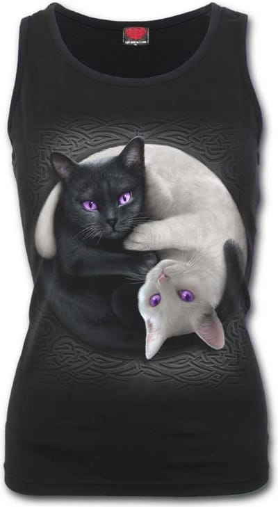 Spiral Top - Yin Yang Cats - S tot XXL - voor Vrouwen - zwart