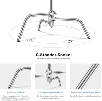 Heavy Duty C Stand 3m van Roestvrij Staal met Galgstatief en 130cm Houderarmkit