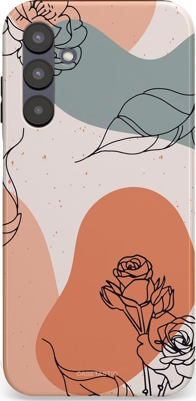 Casetastic hoesje geschikt voor Samsung Galaxy A25 - Dubbellaagse bescherming - Lijnenspel roos - Fashion Case - Saliegroen Perzik Zand