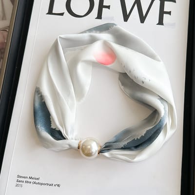 Magnetische sluiting sjaal - bedrukte halsdoek - imitatie zijde - veelzijdige dunne nekwarmer - ook te gebruiken als blouse, sjaal of decoratieve accessoire -Zonsopgang landschap kralenknop, 47 * 13cm