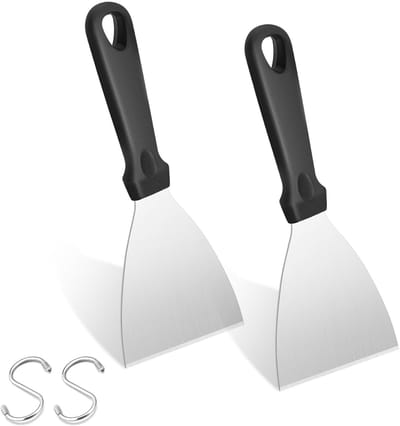 Barbecuespatel, 2 stuks plancha spatel keukenspatel set, grillspatel roestvrij staal met kunststof handvat, pizzaspatel voor BBQ/keuken/koken/schoonmaken, schuine rand en vaatwasser
