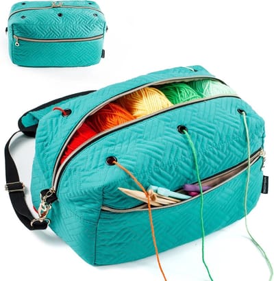 Haaktas & Breitas Organizer 30×18×18 cm – Garen Opbergtas met Rits – Yarn Bag voor Haken en Breien met Accessoirevakken en Garengeleiding