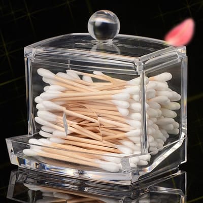 Narimano® Opbergdispenser voor wattenstaafje van acryl, houder voor wattenstaafje van doorzichtig katoen, opbergdoos voor wattenstaafjes