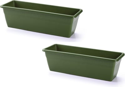 PlasticForte Plantenbak - 2x stuks - groen - rechthoekig - 50 x 17 x 15 cm - Bloembakken voor binnen/buiten