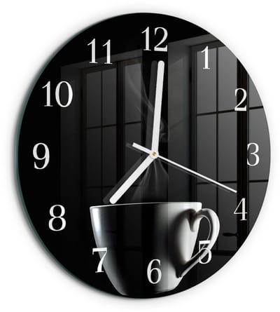 Tulup Wandklok - Beker Moderne Wandklok Glas - 30fi cm - Zwart Wandklok Glas Decoratie - Witte Handen - Ronde Wandklok - Moderne Wandklok Glas - Wandklok Glas Decoratie