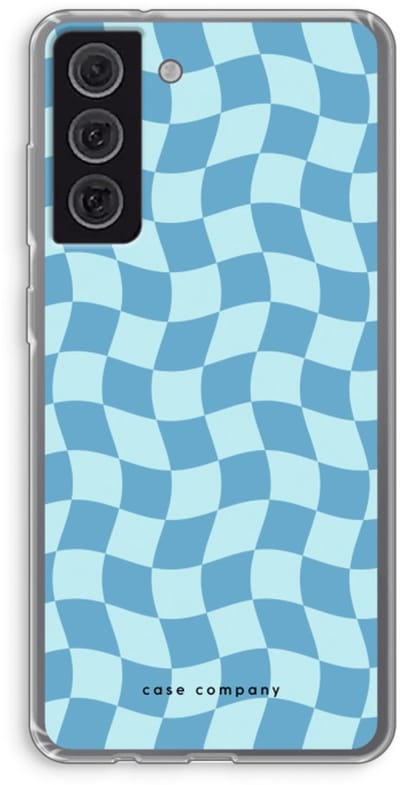 Case Company® - Hoesje geschikt voor Samsung Galaxy S21 FE hoesje - Grid Blauw - Soft Cover Telefoonhoesje - Bescherming aan alle Kanten en Schermrand