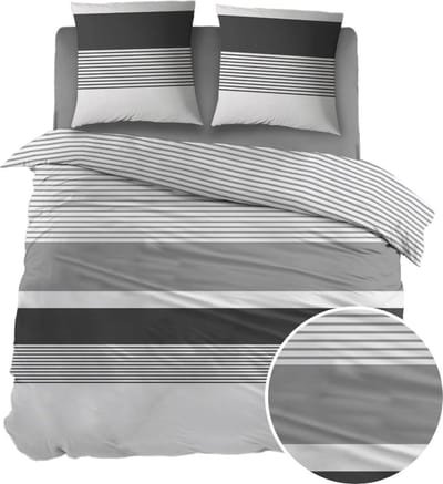Sleepnight Dekbedovertrek - Gris Strepen Flanel - B 240 x L 220 cm - Lits-jumeaux - 003366-B 240 x L 220 cm