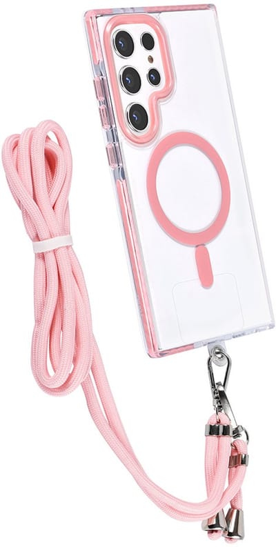 TUNIQ telefoonhoesje voor Samsung Galaxy S24 Ultra - MagSafe backcover met koord - Roze