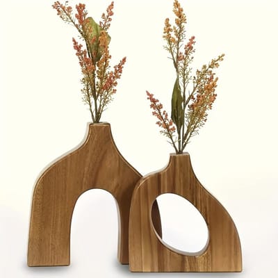 Tweedelig Creatief Huisdecoratie Kunstwerk Vaas Scandinavische Stijl Houten Bloempot voor Woonkamer Classic brown