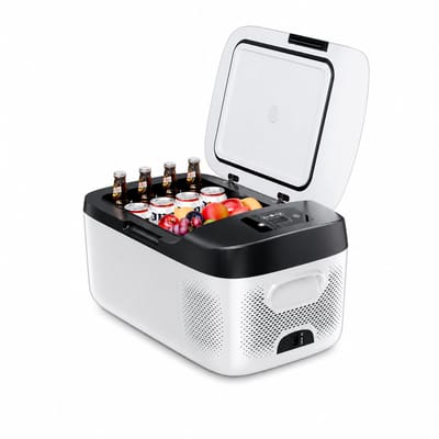 Celestul - Coolbox - Koelbox 15L - Elektrische Coolbox - Draagbare mini koelkast - Draagbare Auto Vriezer 12/24Volt - Wit/Zwart