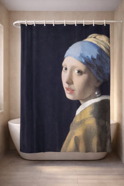 3BMT® Douchegordijn Anti Schimmel - Meisje met de Parel Vermeer - Kunst - Douche Gordijn 180X200 cm - Shower Curtain - Douche Gordijnringen