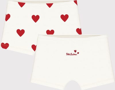 Petit Bateau Setje met 2 katoenen shorty's met hartjesprint voor kinderen Meisjes Onderbroek - Wit/Rood + Wit/Rood