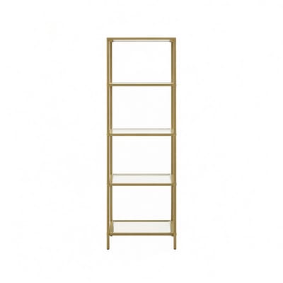Opbergrek, vijflaagse opbergrek, slanke bijzettafel 40×30×124,5 cm, goud, stalen frame met geharde glazen planken, draagkracht 10 kg, verstelbare poten, kantelbeveiliging, multifunctioneel, geschikt voor slaapkamer, badkamer, woonkamer en keuken