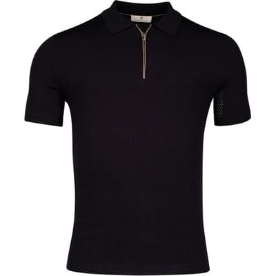 Thomas Maine Polo Uni Color Zip Collar Merino Wool Blend Single Knit And Mesh Knit Navy / male