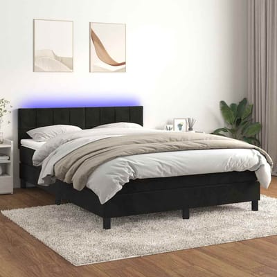 vidaXL - Boxspring - met - matras - en - LED - fluweel - zwart - 140x190 - cm